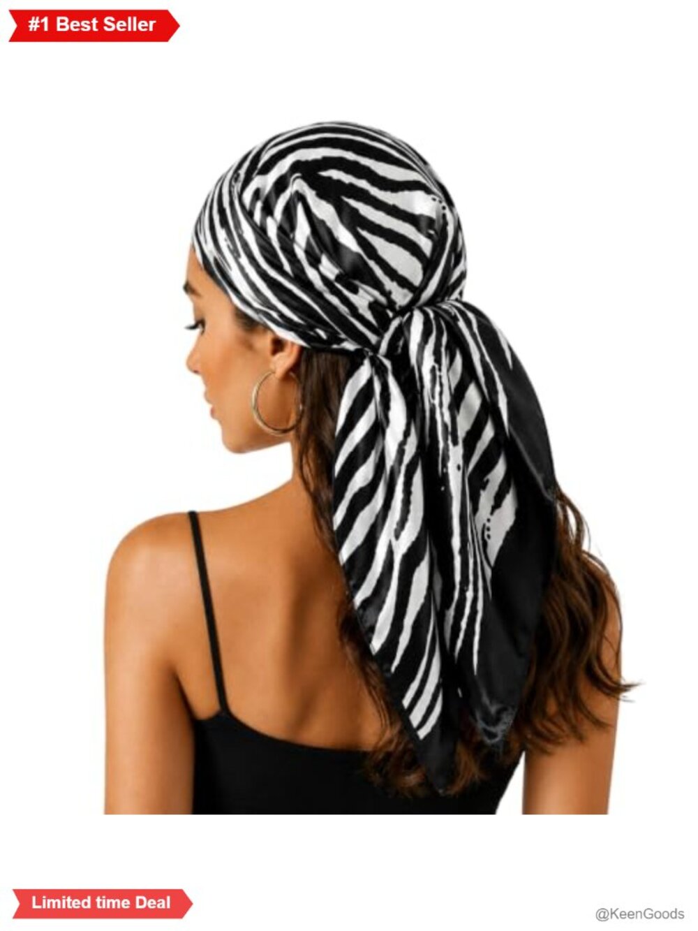 Women's Satin Zebra Print Square Scarf 35in Bandana Neck Wrap Hair Accessory